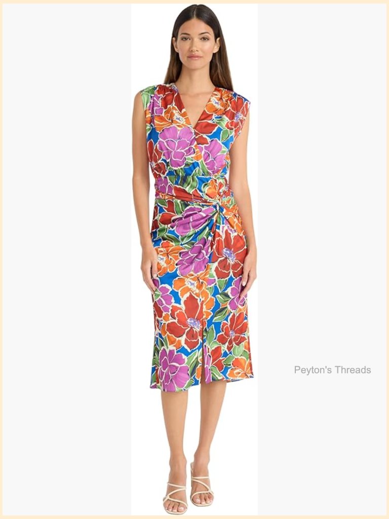 Sleeveless Midi Floral Dress - V-Neck Wedding Guest Summer Outfit